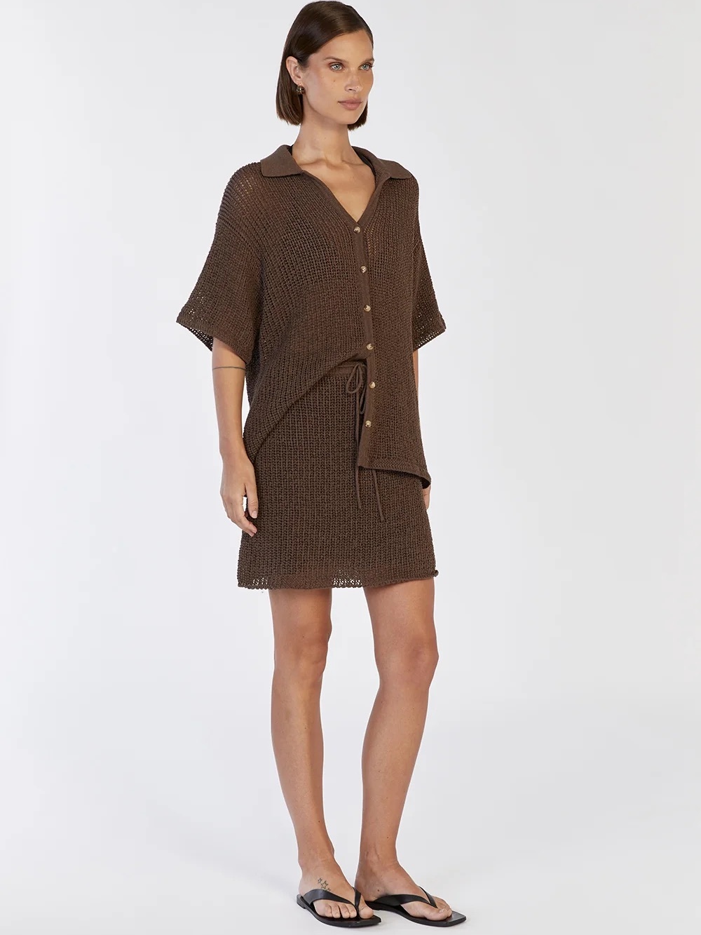 DISSH Margot Chocolate Knit Crochet Shirt
